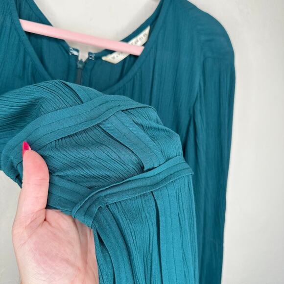 eShakti Wayward Fancies Rayon Crinkle Corset Style Teal Long Sleeve Midi Dress L - Picture 4 of 14